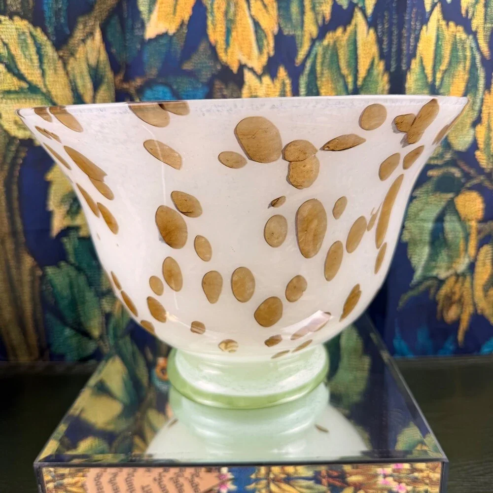 Hand Blown Glass Tortoise Spot Pedestal Bowl 11.5